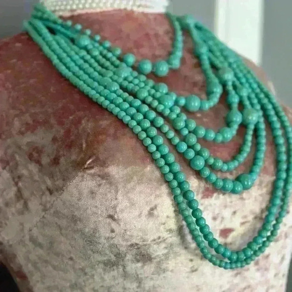 Turquoise 7 Layer Beaded Women's Necklace (309) - Picture 5 of 9